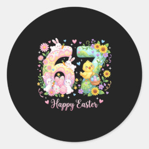 Happy Easter 6 7 Cute Rabbit 67 Bunny Six Seven Ea Classic Round Sticker