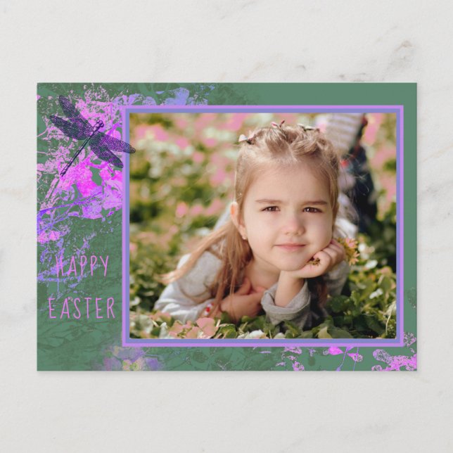 Happy Easter Abstract Floral Art Photo Frame Postcard (Front)