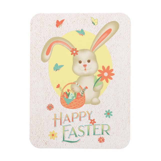 Happy Easter Adorable Bunny Floral Modern Magnet (Vertical)