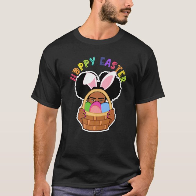 Happy Easter African American Melanin Girl Bunny A T-Shirt (Front)