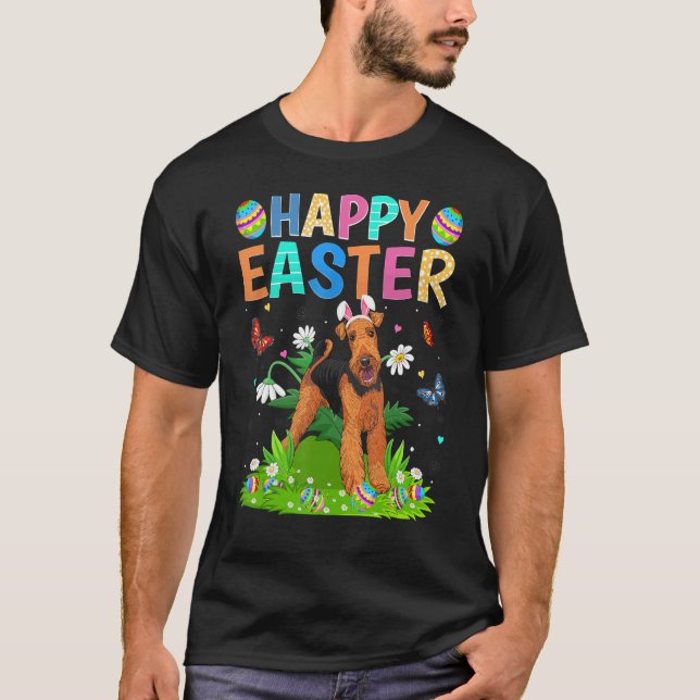 Happy Easter  Airedale Terrier Dog Easter Sunday T-Shirt (Front)
