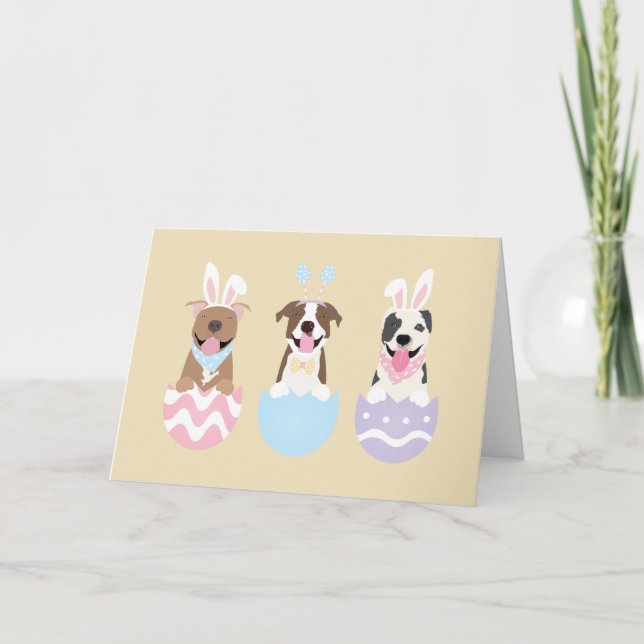 Happy Easter American Pit Bull Terrier Dogs Holiday Card (Front)