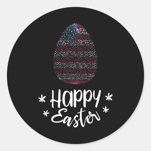 Happy Easter and Easter egg with American flag Classic Round Sticker (Front)