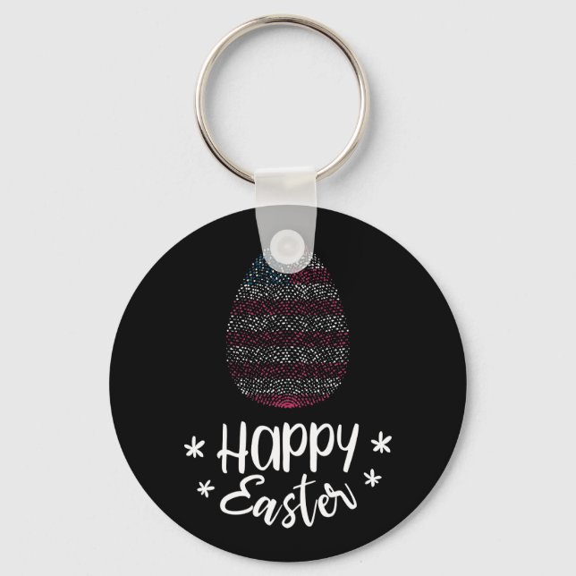 Happy Easter and Easter egg with American flag Key Ring (Front)