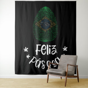 Happy Easter and Easter egg with Brazilian flag Tapestry