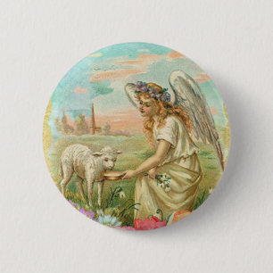 happy easter angel 6 cm round badge