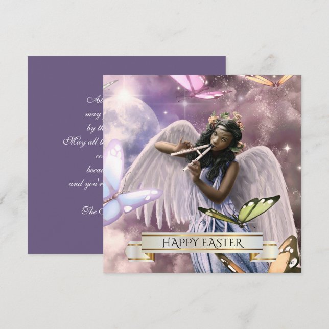 Happy Easter. Angel with Butterflies Cards (Front/Back)