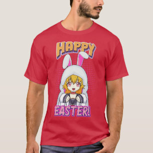 Happy Easter Anime Girl In Cute Bunny Ears Hood Co T-Shirt