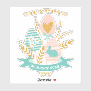 Happy Easter arrangement flowers and Easter bunny