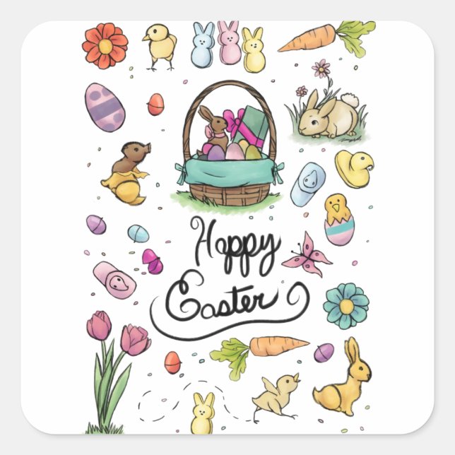 Happy Easter Art Square Sticker (Front)