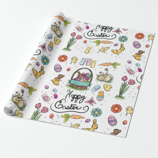Happy Easter Art Wrapping Paper (Unrolled)