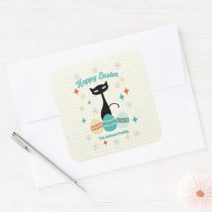 Happy Easter, Atomic Era, Mid Century Modern Cat Square Sticker