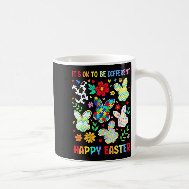 Happy easter autism awareness puzzle bunny spring coffee mug (Right)