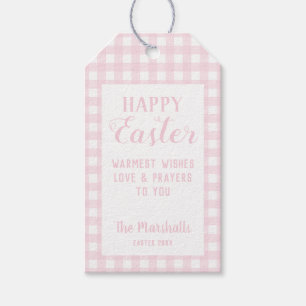 Happy Easter Baby Pink Small Gingham Personalised Gift Tags