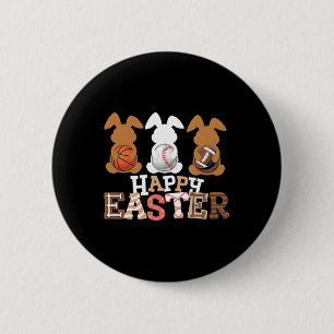Happy Easter Baseball Football Basketball Bunny Ra 6 Cm Round Badge
