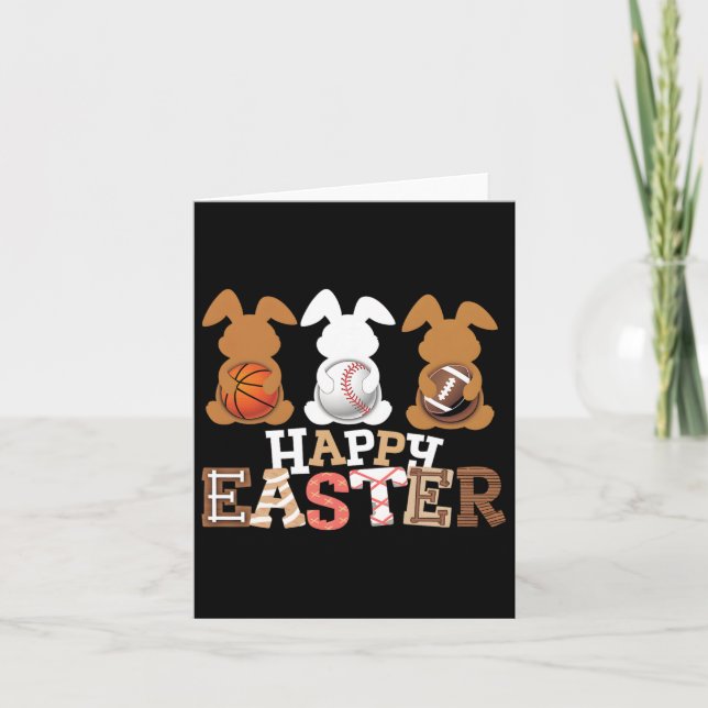 Happy Easter Baseball Football Basketball Bunny Ra Card (Front)