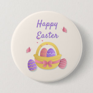 Happy Easter basket and butterflies 7.5 Cm Round Badge