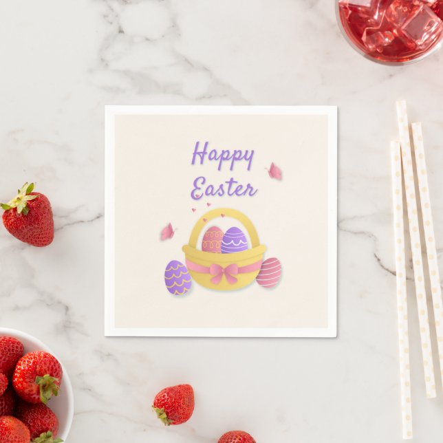 Happy Easter basket and butterflies Napkin (Insitu)