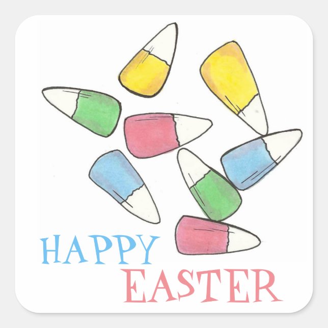 Happy Easter Basket Candy Corn Candycorn Kernels Square Sticker (Front)