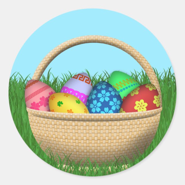 Happy Easter Basket Classic Round Sticker (Front)