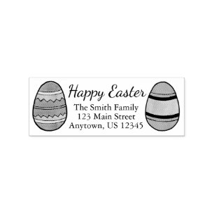 Happy Easter Basket Egg Hunt Eggs Holiday Address Rubber Stamp