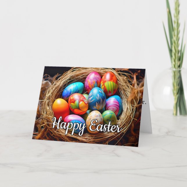 Happy Easter | Basket Full Of Eggs Holiday Card (Front)