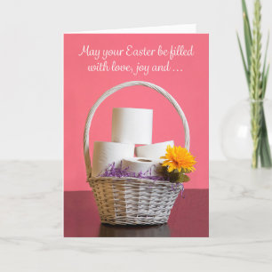Happy Easter Basket of Toilet Paper on Pink Holiday Card