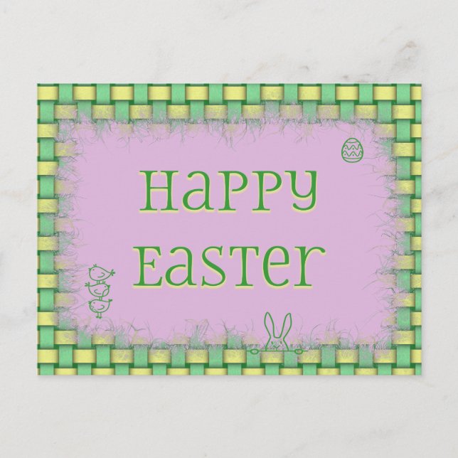 Happy Easter Basket Weave on Lilac Holiday Postcard (Front)