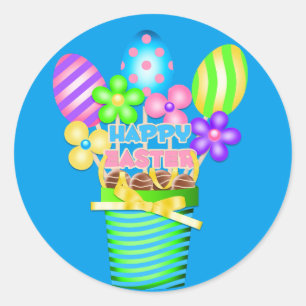 Happy Easter Basket with coloured eggs Classic Round Sticker