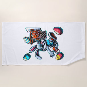 Happy Easter Basketball Boys Easter Bunny Funny Ea Beach Towel