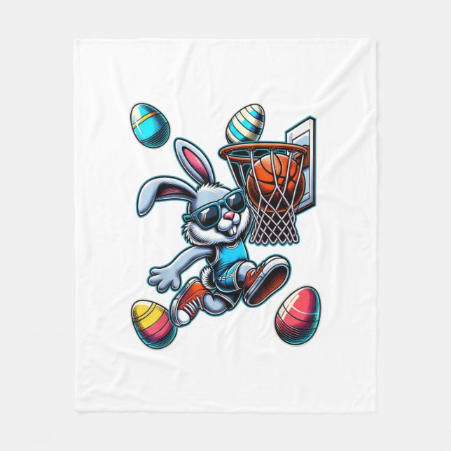 Happy Easter Basketball Boys Easter Bunny Funny Ea Fleece Blanket (Front)