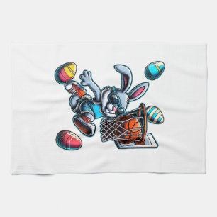 Happy Easter Basketball Boys Easter Bunny Funny Ea Tea Towel
