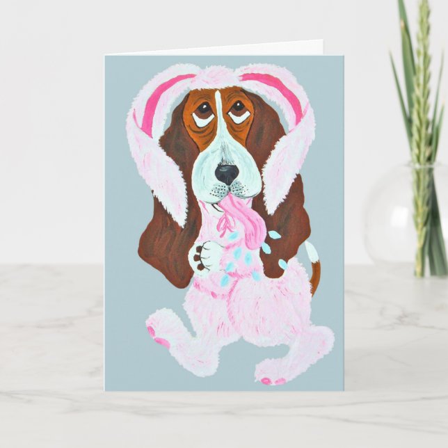 Happy Easter Basset Hound Easter Bunny Card (Front)