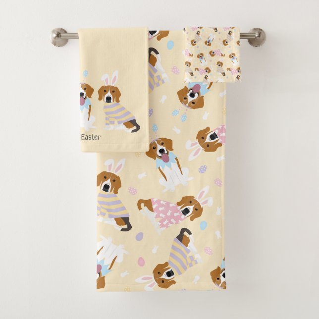 Happy Easter Beagle Dogs Bath Towel Set (Insitu)