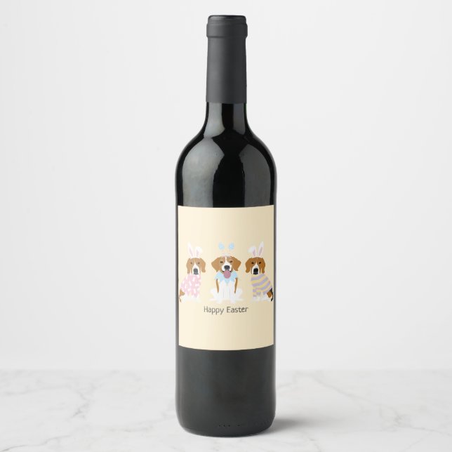 Happy Easter Beagle Dogs Wine Label (Front)