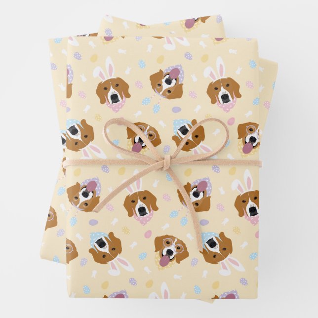 Happy Easter Beagle Dogs Wrapping Paper Sheet (In situ)