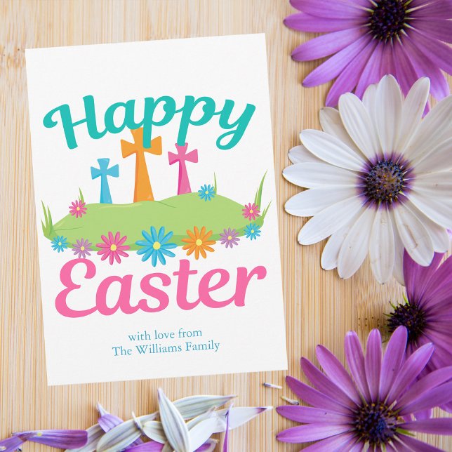Happy Easter Beautiful Floral Crosses Personalised Holiday Card (Creator Uploaded)