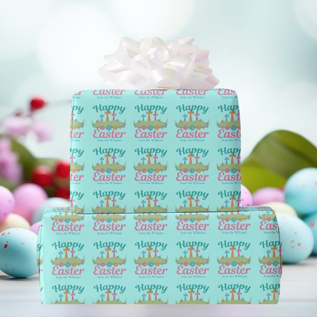 Happy Easter Beautiful Religious Flower Crosses Wrapping Paper (Creator Uploaded)