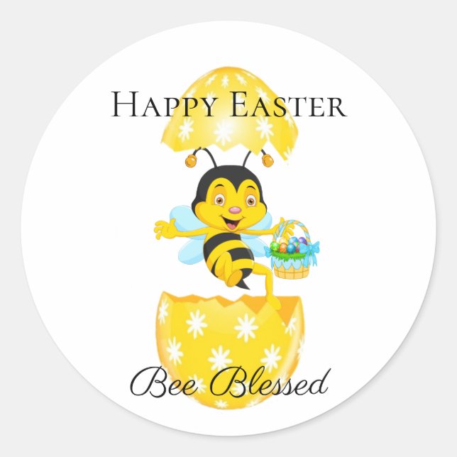 Happy Easter Bee Blessed Cartoon Classic Round Sticker (Front)