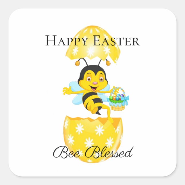 Happy Easter Bee Blessed Cartoon Square Sticker (Front)
