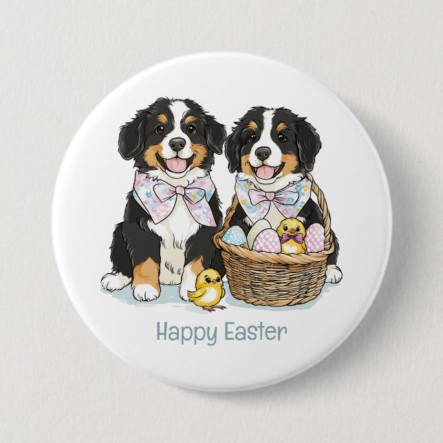 Happy Easter Bernese Mountain Dogs 7.5 Cm Round Badge (Front)