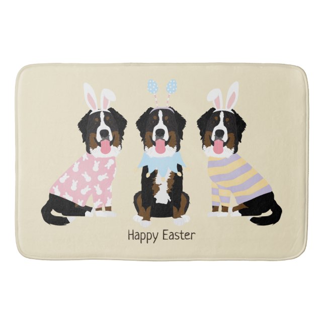 Happy Easter Bernese Mountain Dogs Bath Mat (Front)