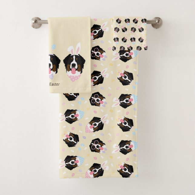 Happy Easter Bernese Mountain Dogs Bath Towel Set (Insitu)