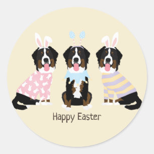 Happy Easter Bernese Mountain Dogs Classic Round Sticker
