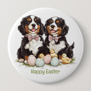 Happy Easter Bernese Mountain Dogs Easter Eggs 10 Cm Round Badge