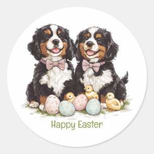 Happy Easter Bernese Mountain Dogs Easter Eggs Classic Round Sticker