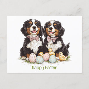 Happy Easter Bernese Mountain Dogs Easter Eggs Holiday Postcard