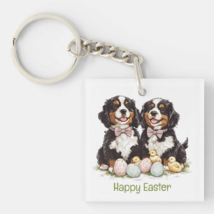 Happy Easter Bernese Mountain Dogs Easter Eggs Key Ring