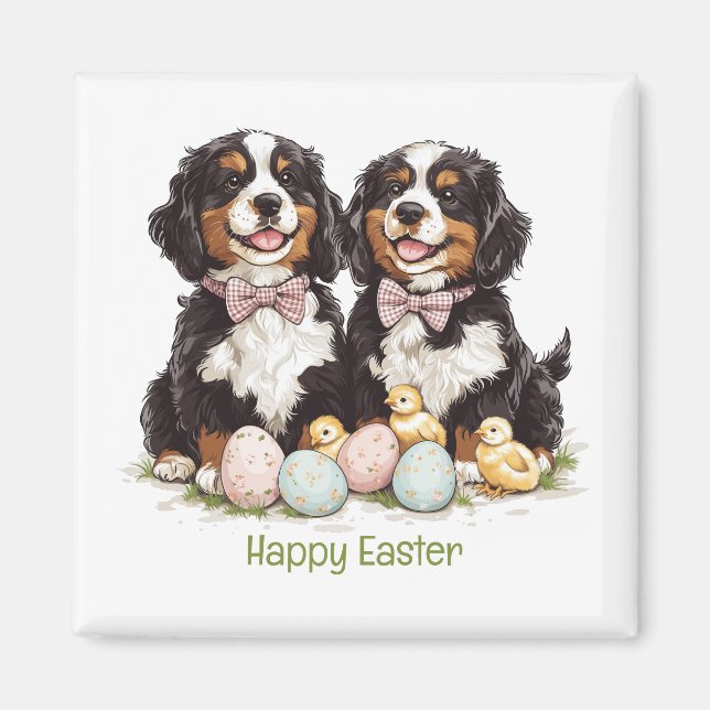 Happy Easter Bernese Mountain Dogs Easter Eggs Magnet (Front)