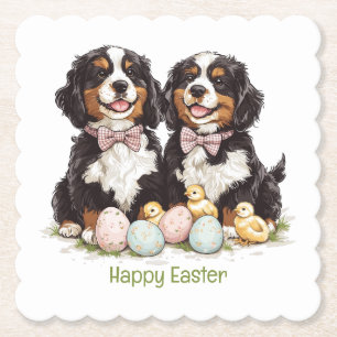 Happy Easter Bernese Mountain Dogs Easter Eggs Paper Coaster